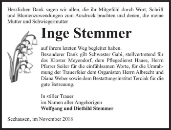 Traueranzeige von Inge Stemmer  von Magdeburger Volksstimme