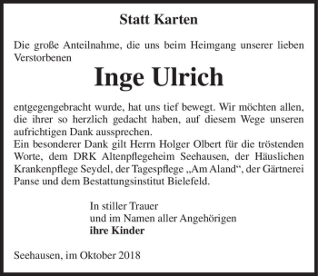 Traueranzeige von Inge Ulrich  von Magdeburger Volksstimme