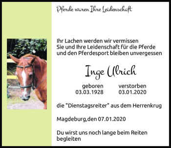 Traueranzeige von Inge Ulrich  von Magdeburger Volksstimme