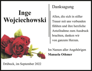 Traueranzeige von Inge Wojciechowski  von Magdeburger Volksstimme