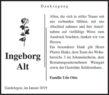 Traueranzeige von Ingeborg Alt  von Magdeburger Volksstimme