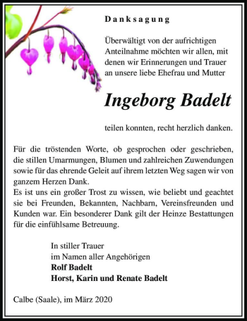 Traueranzeige von Ingeborg Badelt  von Magdeburger Volksstimme