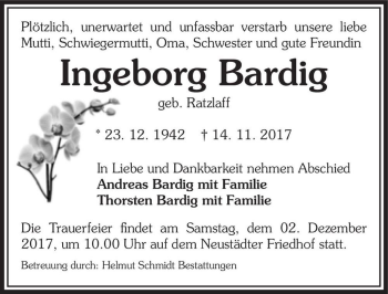 Traueranzeige von Ingeborg Bardig (geb. Ratzlaff)  von Magdeburger Volksstimme