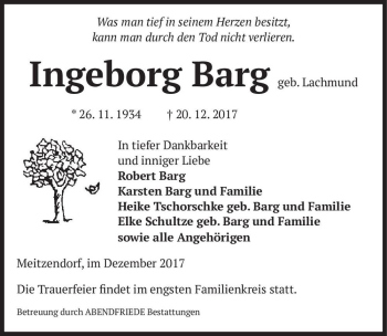 Traueranzeige von Ingeborg Barg (geb. Lachmund)  von Magdeburger Volksstimme