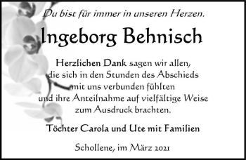Traueranzeige von Ingeborg Behnisch  von Magdeburger Volksstimme