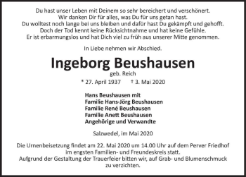 Traueranzeige von Ingeborg Beushausen (geb. Reich)  von Magdeburger Volksstimme