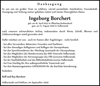 Traueranzeige von Ingeborg Borchert  von Magdeburger Volksstimme