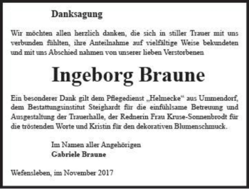 Traueranzeige von Ingeborg Braune  von Magdeburger Volksstimme