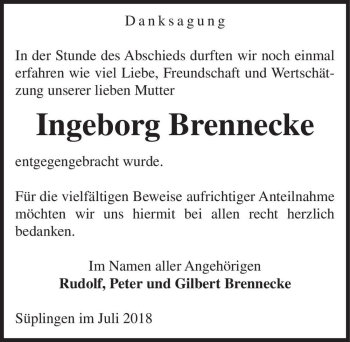 Traueranzeige von Ingeborg Brennecke  von Magdeburger Volksstimme