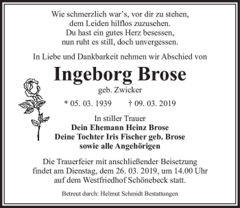 Traueranzeige von Ingeborg Brose (geb. Zwicker)  von Magdeburger Volksstimme