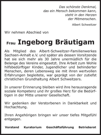 Traueranzeige von Ingeborg Bräutigam  von Magdeburger Volksstimme