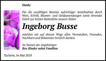 Traueranzeige von Ingeborg Busse  von Magdeburger Volksstimme
