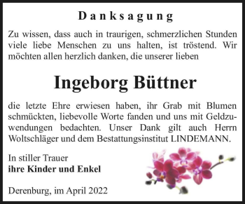Traueranzeige von Ingeborg Büttner  von Magdeburger Volksstimme