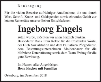 Traueranzeige von Ingeborg Engels  von Magdeburger Volksstimme