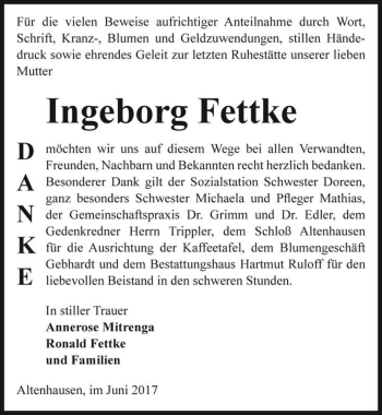 Traueranzeige von Ingeborg Fettke  von Magdeburger Volksstimme