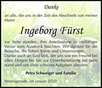 Traueranzeige von Ingeborg Fürst  von Magdeburger Volksstimme