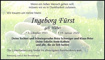 Traueranzeige von Ingeborg Fürst (geb. Hüber)  von Magdeburger Volksstimme