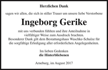 Traueranzeige von Ingeborg Gerike  von Magdeburger Volksstimme