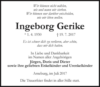 Traueranzeige von Ingeborg Gerike  von Magdeburger Volksstimme