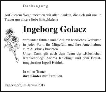 Traueranzeige von Ingeborg Golacz  von Magdeburger Volksstimme