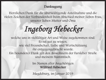 Traueranzeige von Ingeborg Hebecker  von Magdeburger Volksstimme