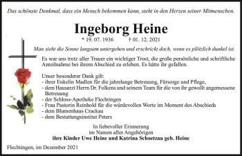 Traueranzeige von Ingeborg Heine  von Magdeburger Volksstimme