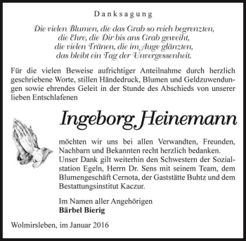 Traueranzeige von Ingeborg Heinemann  von Magdeburger Volksstimme