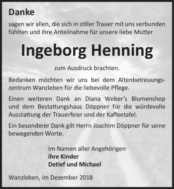 Traueranzeige von Ingeborg Henning  von Magdeburger Volksstimme