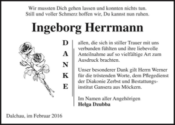 Traueranzeige von Ingeborg Herrmann  von Magdeburger Volksstimme