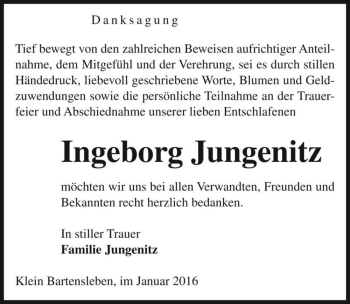 Traueranzeige von Ingeborg Jungenitz  von Magdeburger Volksstimme