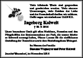 Traueranzeige von Ingeborg Kalweit  von Magdeburger Volksstimme