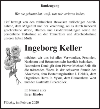 Traueranzeige von Ingeborg Keller  von Magdeburger Volksstimme