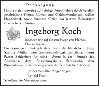 Traueranzeige von Ingeborg Koch  von Magdeburger Volksstimme