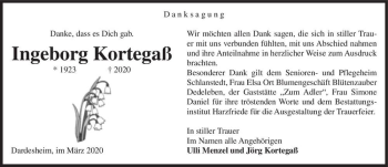 Traueranzeige von Ingeborg Kortegaß  von Magdeburger Volksstimme