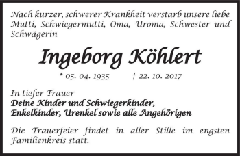 Traueranzeige von Ingeborg Köhlert  von Magdeburger Volksstimme