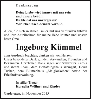 Traueranzeige von Ingeborg Kümmel  von Magdeburger Volksstimme