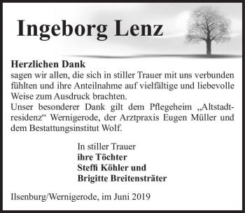 Traueranzeige von Ingeborg Lenz  von Magdeburger Volksstimme