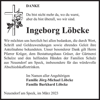 Traueranzeige von Ingeborg Löbcke  von Magdeburger Volksstimme