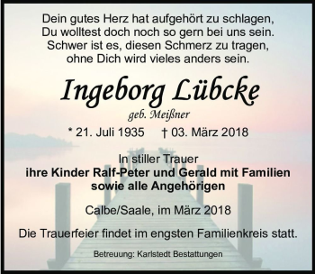Traueranzeige von Ingeborg Lübcke (geb. Meißner)  von Magdeburger Volksstimme