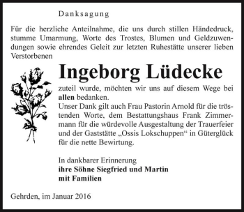 Traueranzeige von Ingeborg Lüdecke  von Magdeburger Volksstimme