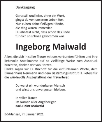 Traueranzeige von Ingeborg Maiwald  von Magdeburger Volksstimme