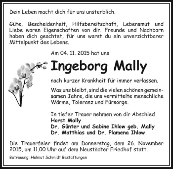 Traueranzeige von Ingeborg Mally  von Magdeburger Volksstimme