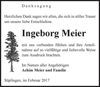Traueranzeige von Ingeborg Meier  von Magdeburger Volksstimme