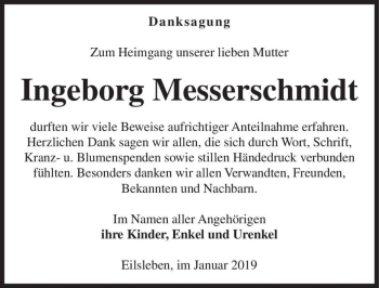 Traueranzeige von Ingeborg Messerschmidt  von Magdeburger Volksstimme