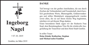 Traueranzeige von Ingeborg Nagel  von Magdeburger Volksstimme