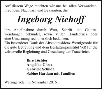 Traueranzeige von Ingeborg Niehoff  von Magdeburger Volksstimme