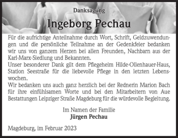 Traueranzeige von Ingeborg Pechau  von Magdeburger Volksstimme