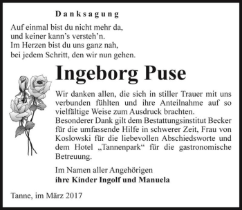 Traueranzeige von Ingeborg Puse  von Magdeburger Volksstimme