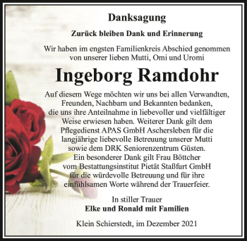 Traueranzeige von Ingeborg Ramdohr  von Magdeburger Volksstimme