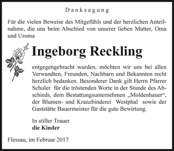 Traueranzeige von Ingeborg Reckling  von Magdeburger Volksstimme